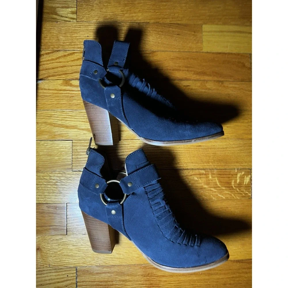 Seychelles Los Angeles Leather Women's Heeled Ankle Boots Size‎ 8 Navy Blue Boho